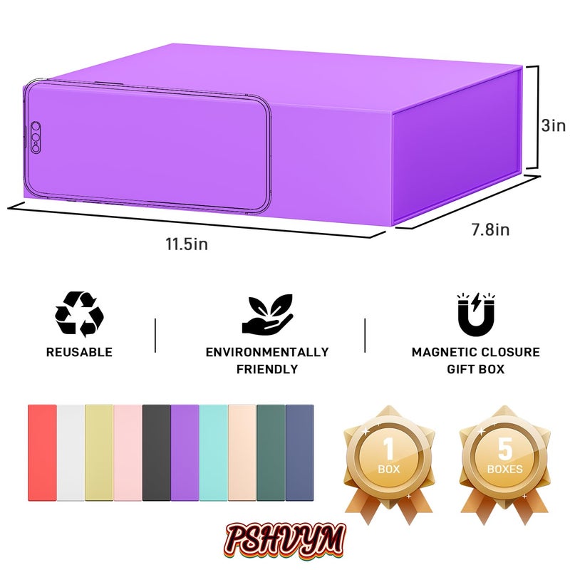 PSHVYM Gift Boxes with Lids, 11.5x7.8x3 In Purple Gift Box for Presents Magnetic Closure for T-Shirts, Gloves, Scarves, Books, Baby Clothes, Robes Clothing Gift Wrap, Contains Card, Ribbon - Image 2