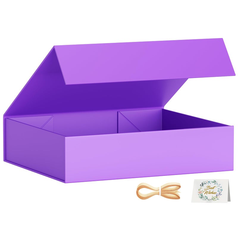 PSHVYM Gift Boxes with Lids, 11.5x7.8x3 In Purple Gift Box for Presents Magnetic Closure for T-Shirts, Gloves, Scarves, Books, Baby Clothes, Robes Clothing Gift Wrap, Contains Card, Ribbon - Image 1