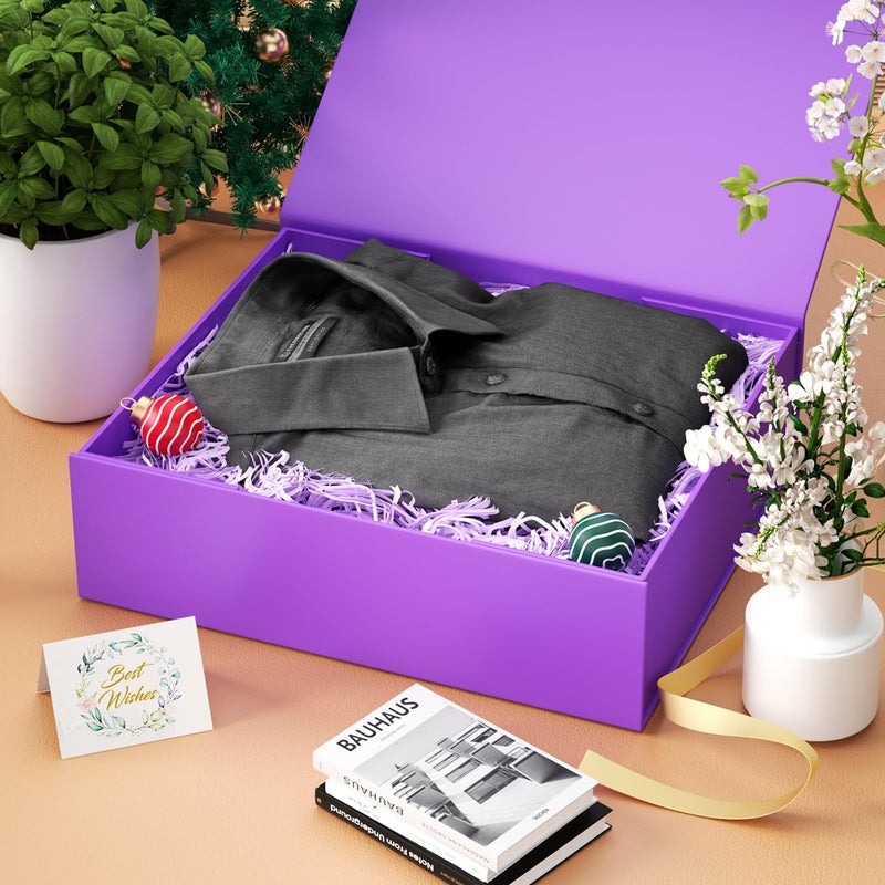 PSHVYM Gift Boxes with Lids, 11.5x7.8x3 In Purple Gift Box for Presents Magnetic Closure for T-Shirts, Gloves, Scarves, Books, Baby Clothes, Robes Clothing Gift Wrap, Contains Card, Ribbon - Image 5