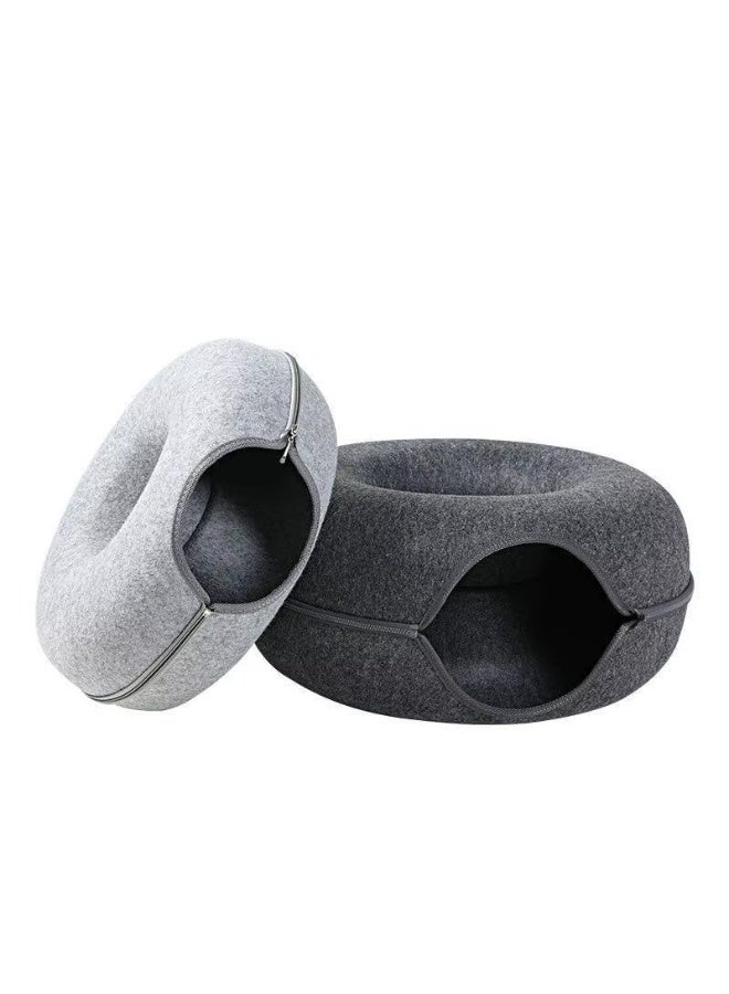 Arnoub 2-in-1 Cat Bed & Cave House – Cozy Donut Cat Bed with Hidden Tunnel, Washable, Spacious Indoor Pet House for Cats & Kittens, Soft Felt Material – Grey - Image 2