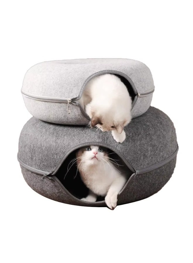 Arnoub 2-in-1 Cat Bed & Cave House – Cozy Donut Cat Bed with Hidden Tunnel, Washable, Spacious Indoor Pet House for Cats & Kittens, Soft Felt Material – Grey - Image 3