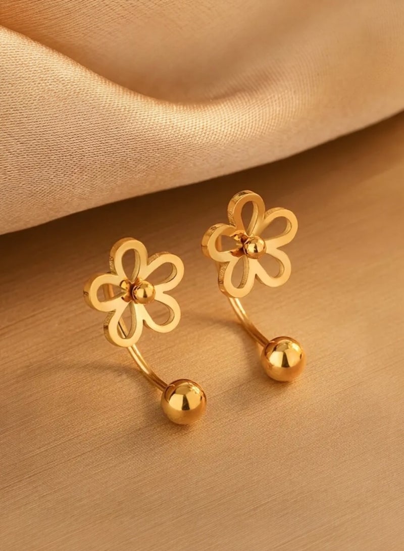 Dangle Charms Elegant Stainless Steel Gold Plated Earrings For Women Small Size - Image 1