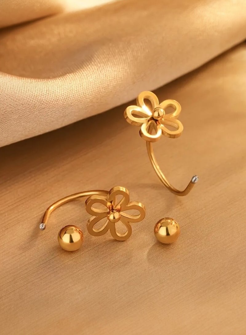 Dangle Charms Elegant Stainless Steel Gold Plated Earrings For Women Small Size - Image 2