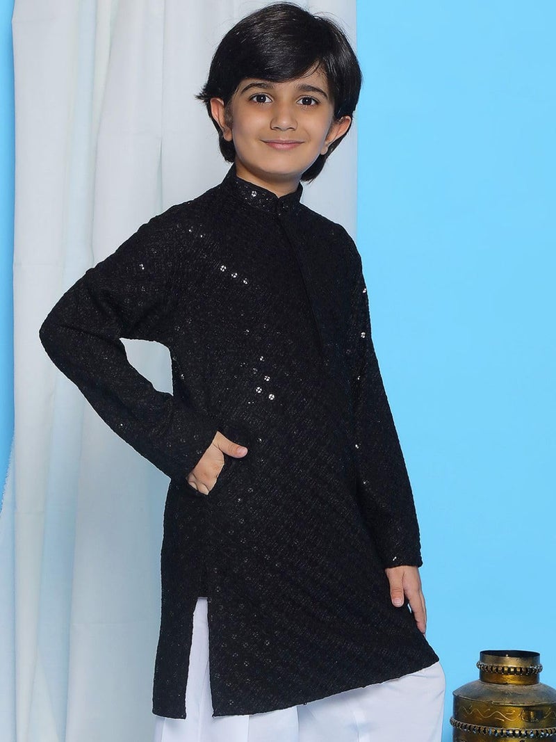 AJ DEZINES Kids Cotton Full Sleeve Sequined Black Kurta for Boys - Ethnic wear | Special Occasion & Party Outfit | Chikankari Kurta for boys - Regular Fit - Image 5