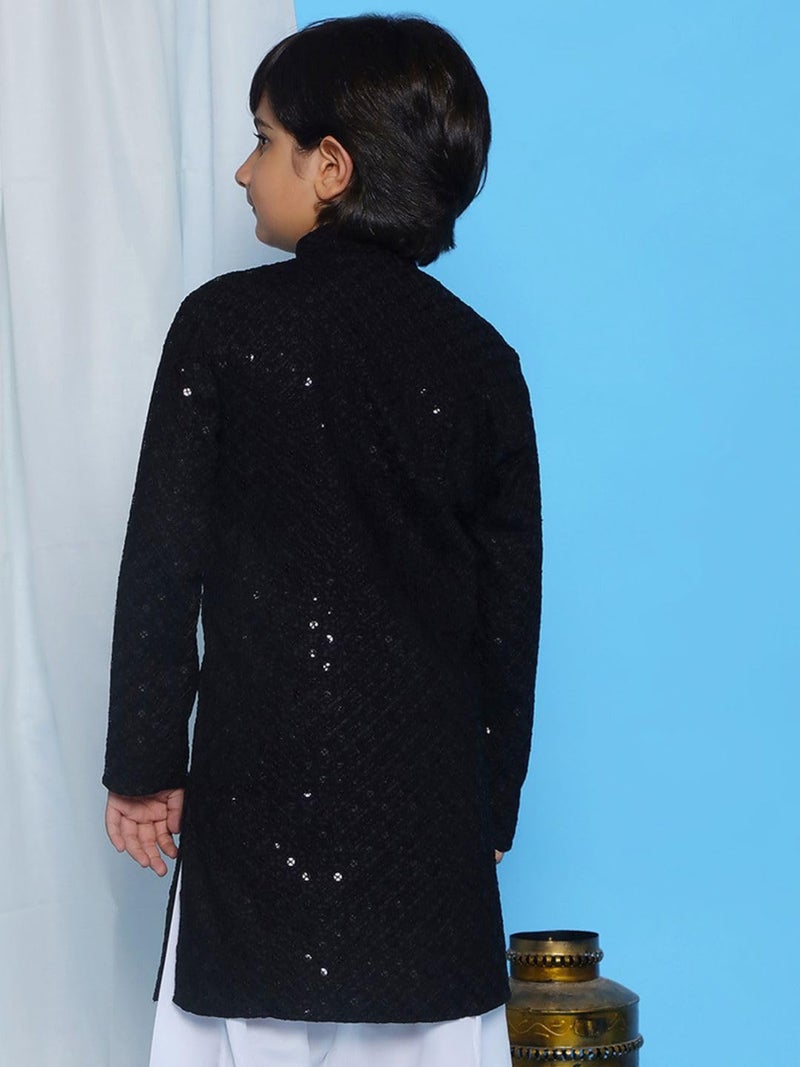 AJ DEZINES Kids Cotton Full Sleeve Sequined Black Kurta for Boys - Ethnic wear | Special Occasion & Party Outfit | Chikankari Kurta for boys - Regular Fit - Image 3