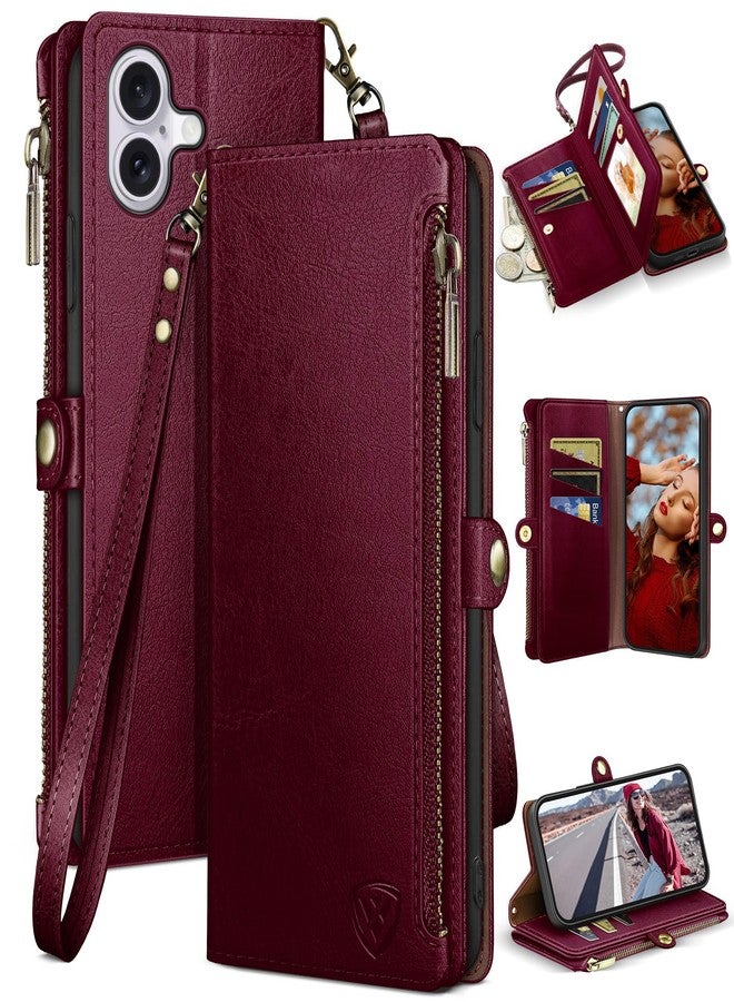 XcaseBar Compatible with iPhone 17 6.3" Wallet case with Zipper Credit Card Holder【RFID Blocking】,Flip Folio Book PU Leather Phone case Shockproof Cover Women Men for Apple 17 case Wine Red - Image 1