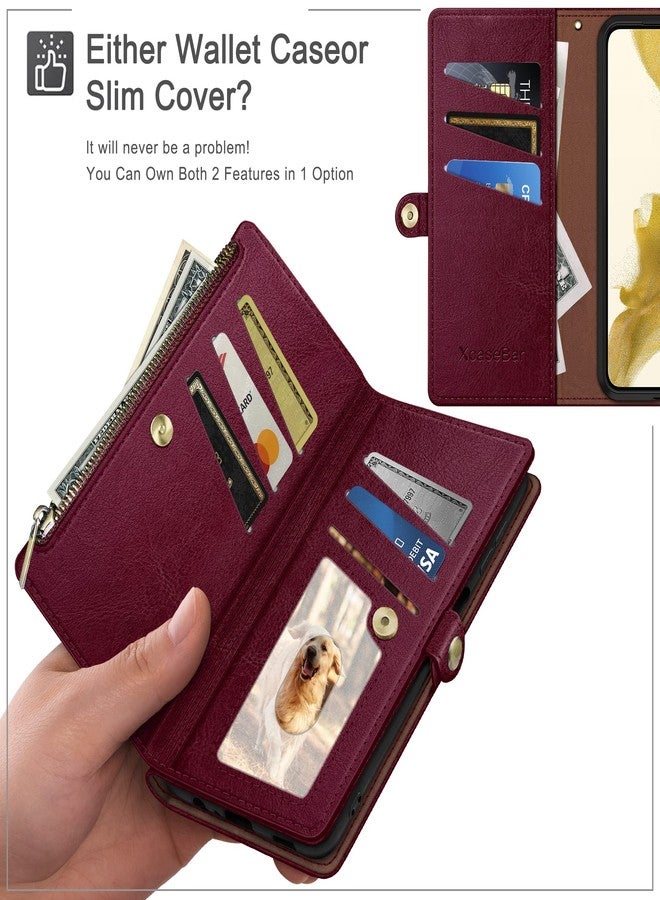 XcaseBar Compatible with iPhone 17 6.3" Wallet case with Zipper Credit Card Holder【RFID Blocking】,Flip Folio Book PU Leather Phone case Shockproof Cover Women Men for Apple 17 case Wine Red - Image 3