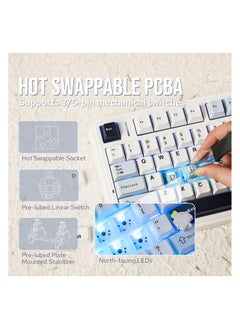 AULA AULA F75 Gasket Mechanical Keyboard, 75% Wireless Hot Swappable Gaming Keyboard with Five-Layer Padding&Knob, Bluetooth/2.4GHz/USB-C, RGB (Glacier Blue, LEOBOG Reaper Switch)  - Image 4