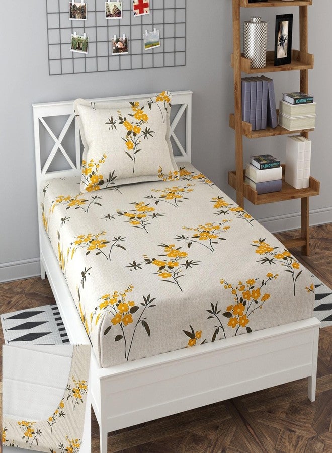 BLUEDOT Elastic Fitted Glace Cotton Bedsheet with Pillow Covers,fit Upto 6 inches Matress Pillow Cover Size 18 * 28 Inches (Beige) - Image 1