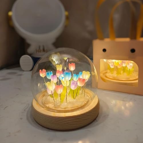 One94Store Artificial Tulip LED Night Lamp – Glass Decorative Light with 10 Purple Flowers for Bedroom, Living Room & Table, Romantic Decor, Valentine Day Gift, Love Gift for Her, Couple Gift - Image 2
