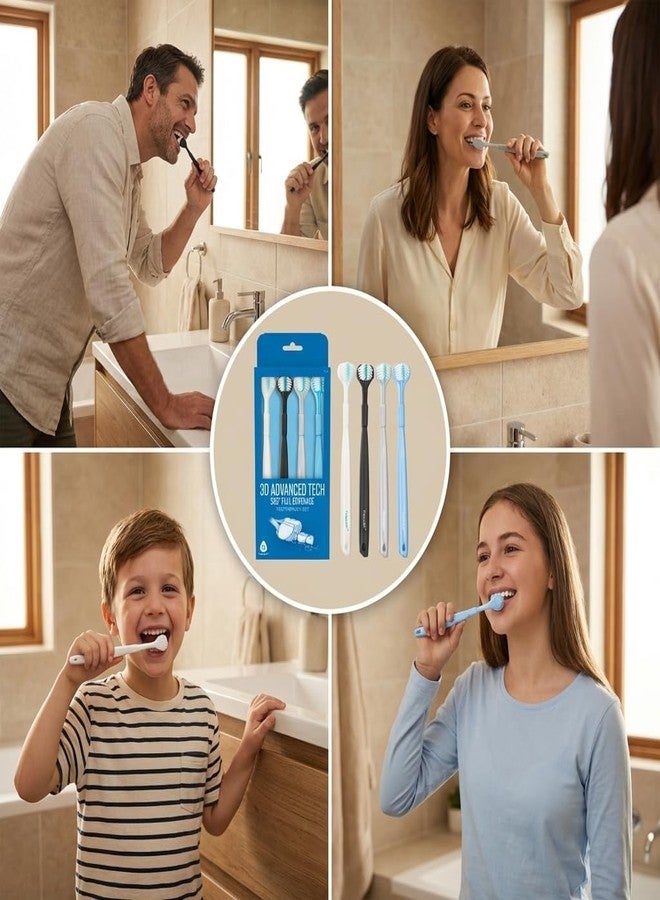 PURSONIC 3 Sided Toothbrush with Soft Bristles for Adults with Sensitive Gums - 360° Full Coverage Deep Clean 3D Toothbrush for Braces, Dentures, and Aligners | 4 Pack (Blue - Image 5