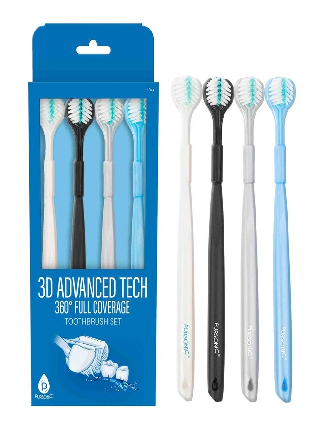 PURSONIC 3 Sided Toothbrush with Soft Bristles for Adults with Sensitive Gums - 360° Full Coverage Deep Clean 3D Toothbrush for Braces, Dentures, and Aligners | 4 Pack (Blue - Image 1