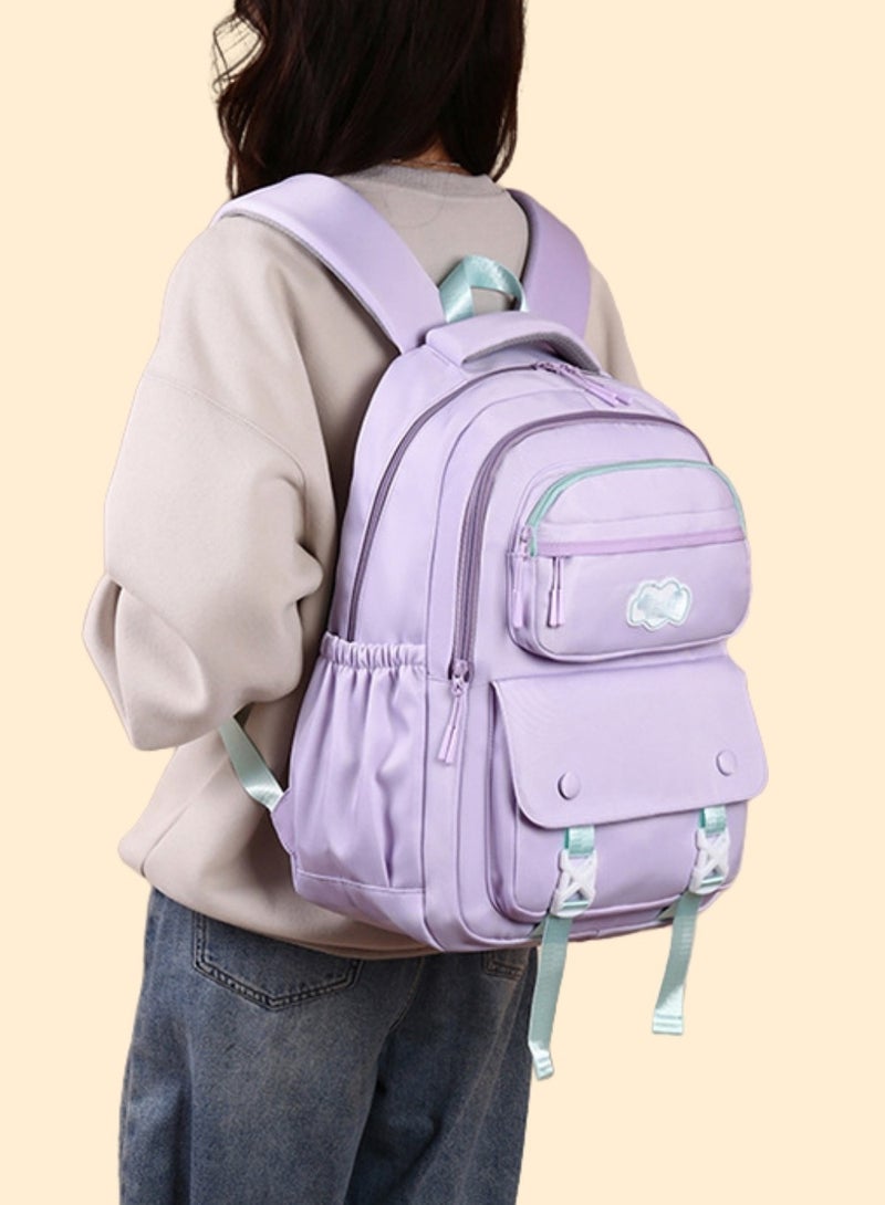 حقيبة مدرسية خفيفة الوزن وأنيقة ومريحة، حقيبة ظهر للأطفال، حقيبة مدرسية للطلاب ذات طابع جمالي بسيط، مع تفاصيل مشبك فريدة من نوعها