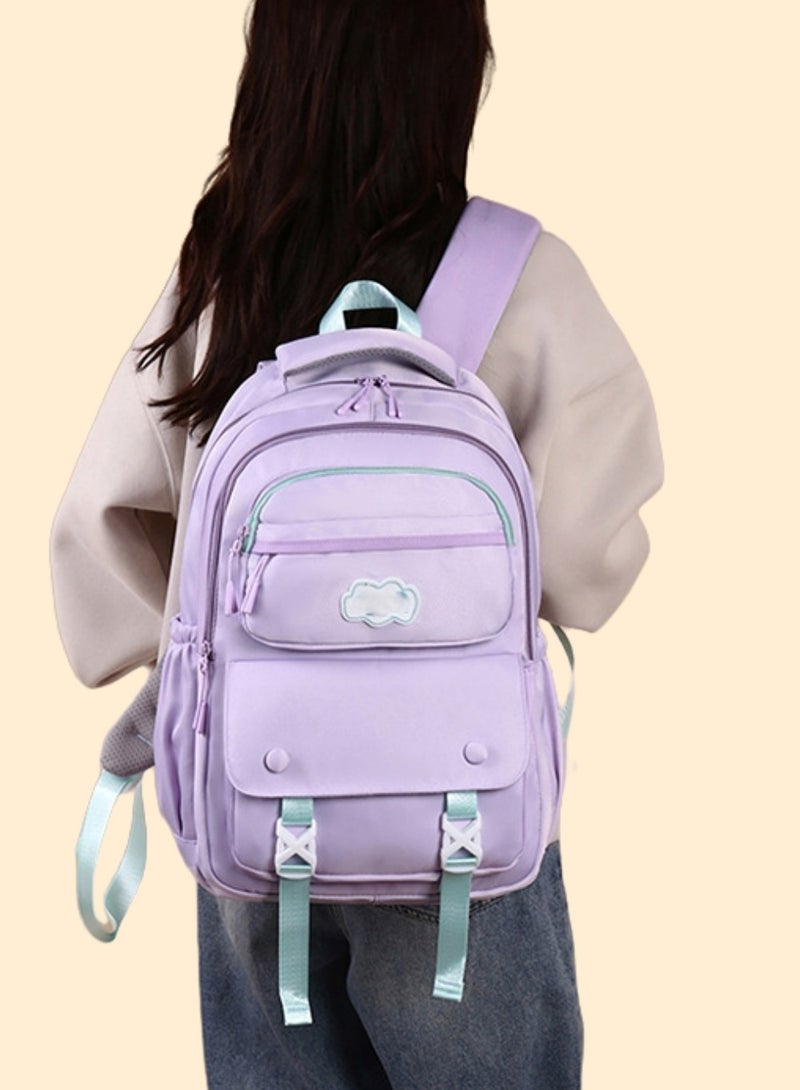 حقيبة مدرسية خفيفة الوزن وأنيقة ومريحة، حقيبة ظهر للأطفال، حقيبة مدرسية للطلاب ذات طابع جمالي بسيط، مع تفاصيل مشبك فريدة من نوعها