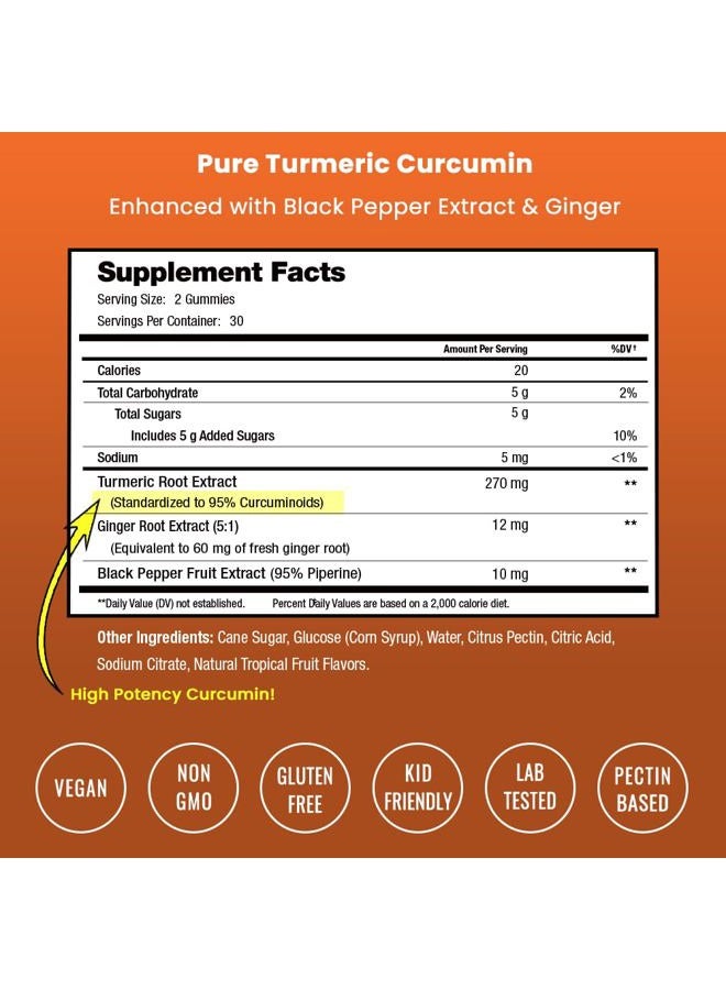NutraChamps Turmeric Gummies for Adults & Kids with Ginger & Black Pepper Extract | 95% Curcuminoids | Vegan Natural Curcumin Joint Support | 120 Tumeric Gummy Supplements (2-Pack of 60) - Image 2