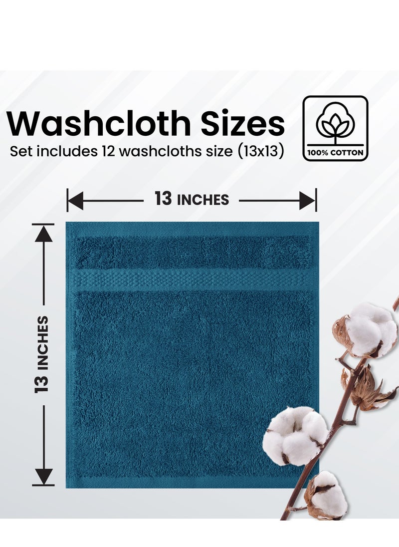 Infinitee Xclusives Infinitee Xclusives Premium Aqua Blue Washcloths Set – Pack of 4, 13 x13 Inches (33 x 33cm) 100% Cotton Wash Cloths for Your Body and Face Towels, Kitchen Dish Towels and Rags, Baby Washcloth  - Image 3