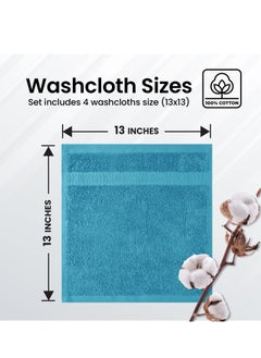 Infinitee Xclusives Infinitee Xclusives Premium Aqua Blue Washcloths Set – Pack of 4, 13 x13 Inches (33 x 33cm) 100% Cotton Wash Cloths for Your Body and Face Towels, Kitchen Dish Towels and Rags, Baby Washcloth  - Image 2