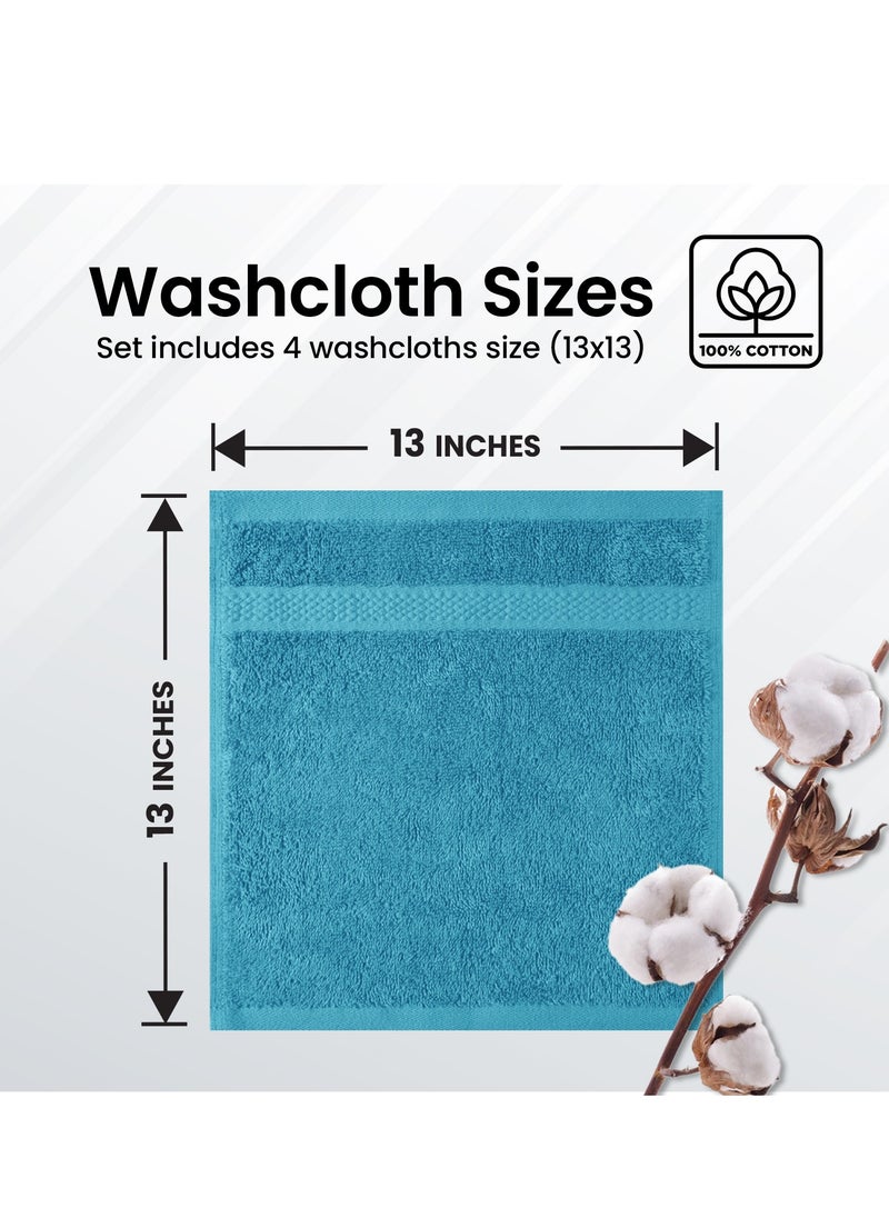 Infinitee Xclusives Infinitee Xclusives Premium Aqua Blue Washcloths Set – Pack of 4, 13 x13 Inches (33 x 33cm) 100% Cotton Wash Cloths for Your Body and Face Towels, Kitchen Dish Towels and Rags, Baby Washcloth  - Image 2