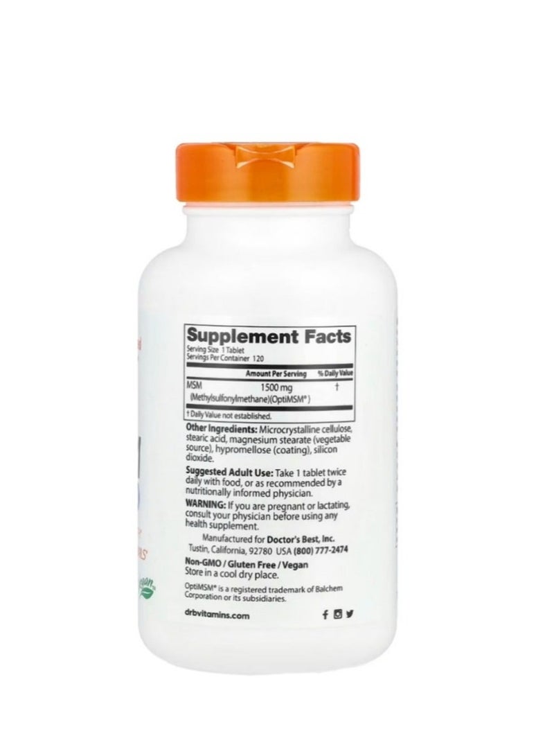 Doctor's Best MSM with OptiMSM 1500 mg 120 Tablets - Image 2