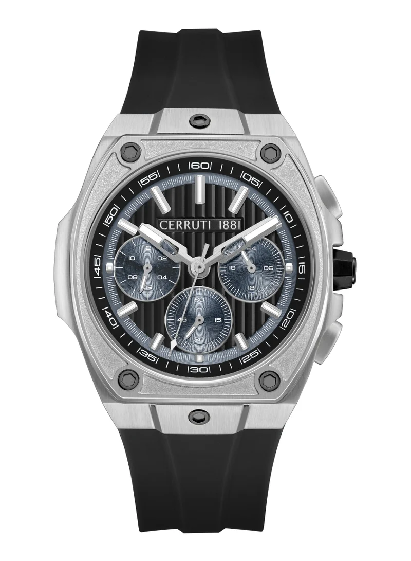 Cavedago Black Dial Silicone Strap Chronograph Watch For Men, 42.75mm