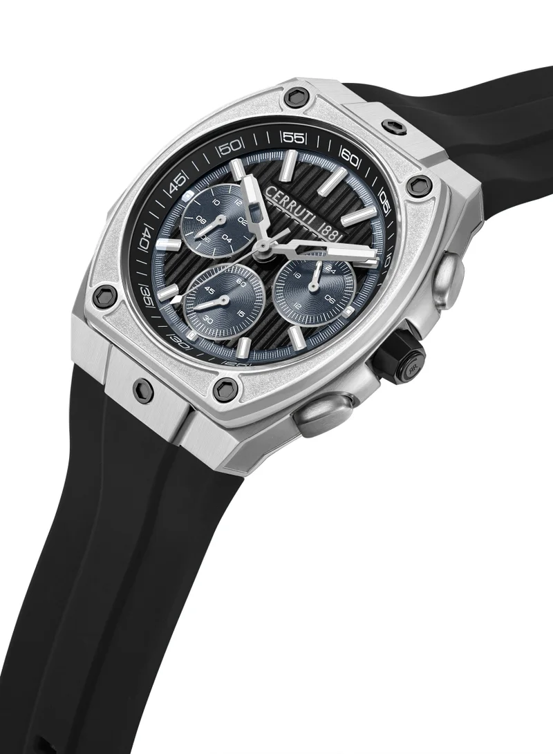 CERRUTI 1881 Cavedago Black Dial Silicone Strap Chronograph Watch For Men, 42.75mm
