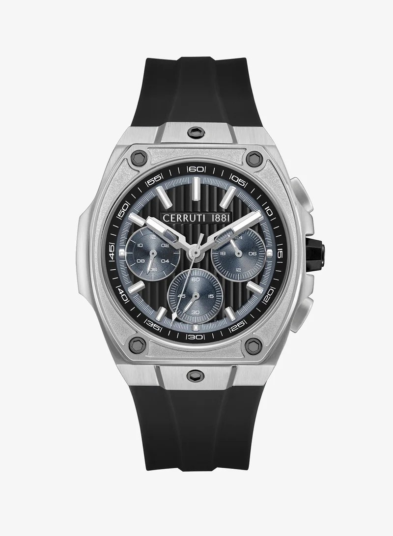 CERRUTI 1881 Cavedago Black Dial Silicone Strap Chronograph Watch For Men, 42.75mm
