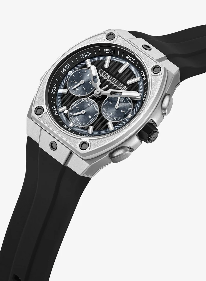 CERRUTI 1881 Cavedago Black Dial Silicone Strap Chronograph Watch For Men, 42.75mm