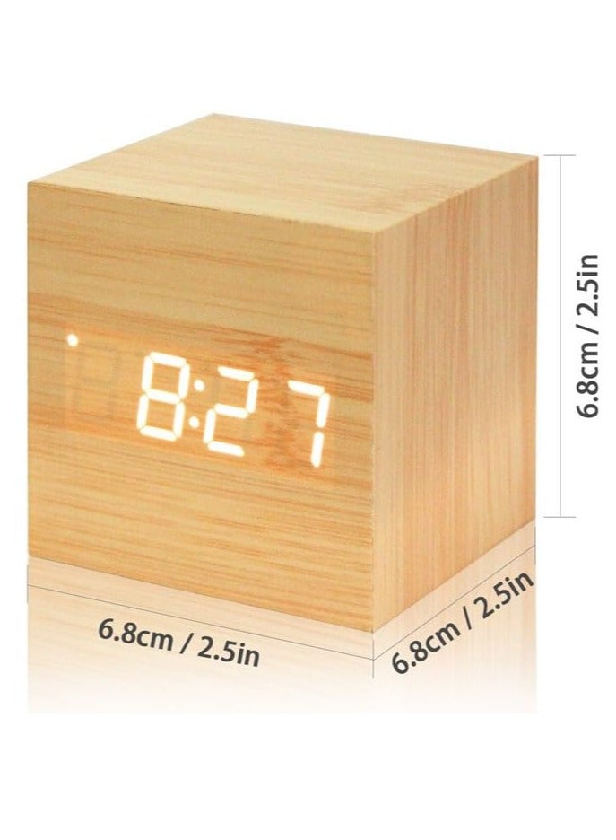 إيفرين ساعة منبه LED رقمية مربعة الشكل من الخشب ريترو توهج ساعة سطح المكتب ديكور للطاولات التحكم الصوتي وظيفة الغفوة ساعة مكتب (خشب الخيزران) - Image 4