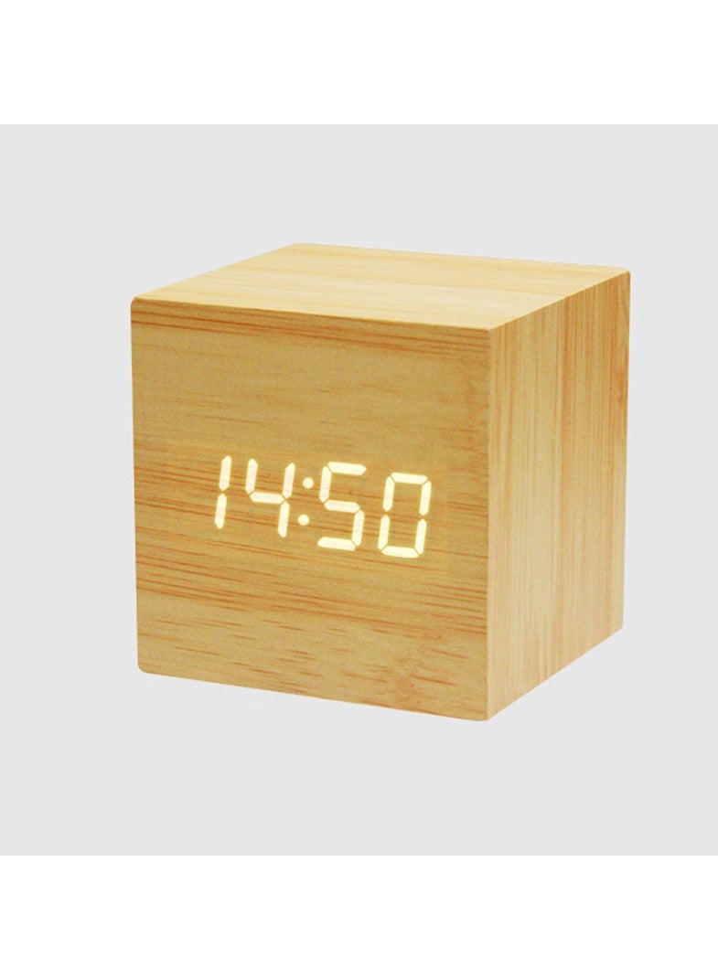 إيفرين ساعة منبه LED رقمية مربعة الشكل من الخشب ريترو توهج ساعة سطح المكتب ديكور للطاولات التحكم الصوتي وظيفة الغفوة ساعة مكتب (خشب الخيزران) - Image 2
