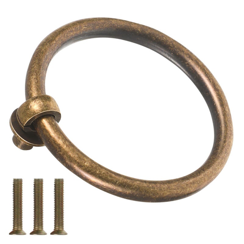 Antique Brass Ring Cabinet Pulls Solid Brass Drawer Handles Round Knobs Vintage Style - Image 2