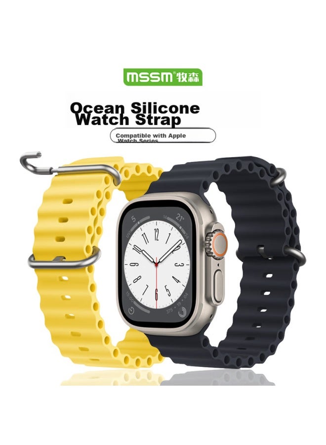 Mssm مناسب لساعة Apple Watch Band، سوار iwatch Ocean Silicone، Apple Watch Ultra/s10/9/8/7/6/se، Midnight Blue، 44/45/46/49mm - Image 2
