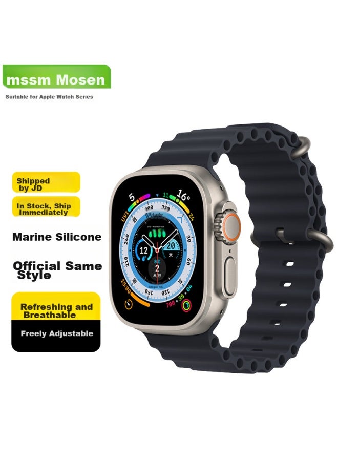 Mssm مناسب لساعة Apple Watch Band، سوار iwatch Ocean Silicone، Apple Watch Ultra/s10/9/8/7/6/se، Midnight Blue، 44/45/46/49mm - Image 1