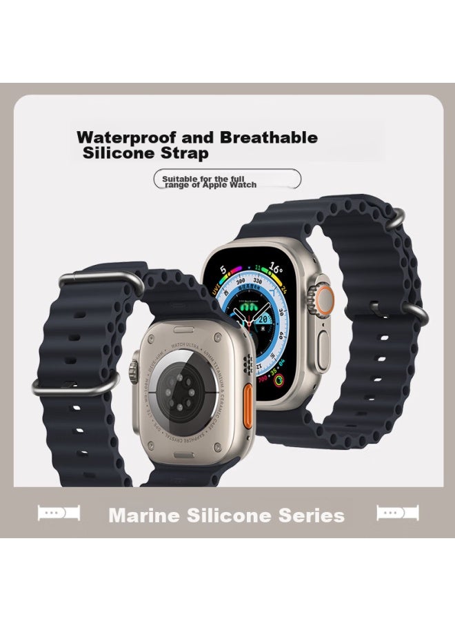 Mssm مناسب لساعة Apple Watch Band، سوار iwatch Ocean Silicone، Apple Watch Ultra/s10/9/8/7/6/se، Midnight Blue، 44/45/46/49mm - Image 4