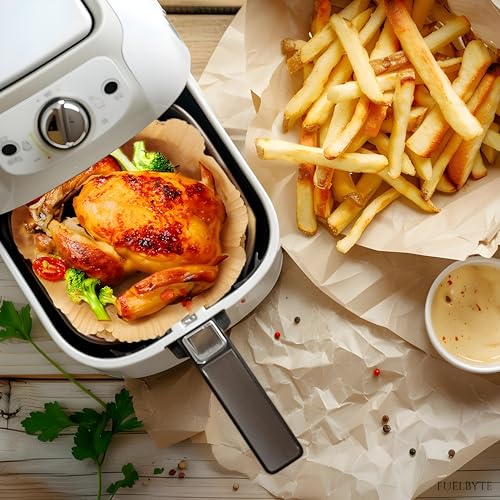 Fuelbyte 100 PCS Air Fryer Paper Sheets, Disposable Oil-Proof Liner for Air Fryer, Baking, Cooking, Roasting & Microwave – Non-Stick Parchment Paper Liner (Square 8 Inch) - Image 2