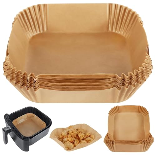 Fuelbyte 100 PCS Air Fryer Paper Sheets, Disposable Oil-Proof Liner for Air Fryer, Baking, Cooking, Roasting & Microwave – Non-Stick Parchment Paper Liner (Square 8 Inch) - Image 1