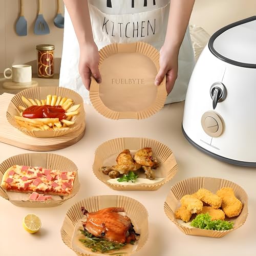 Fuelbyte 100 PCS Air Fryer Paper Sheets, Disposable Oil-Proof Liner for Air Fryer, Baking, Cooking, Roasting & Microwave – Non-Stick Parchment Paper Liner (Square 8 Inch) - Image 3