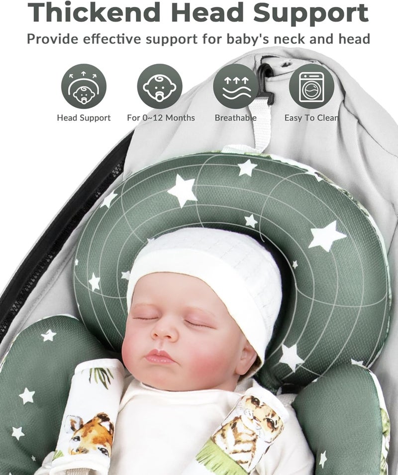 وسادة للرضع متوافقة مع أرجوحة 4moms Mamaroo ومقعد السيارة للرضع، تشمل 3 ألعاب بديلة، وسادة قابلة للتحويل للأطفال حديثي الولادة للاستخدام في الأرجوحة أو عربة الأطفال أو الكراسي المرتدة، مصنوعة من قماش ناعم بنقوش حيوانية. - Image 2