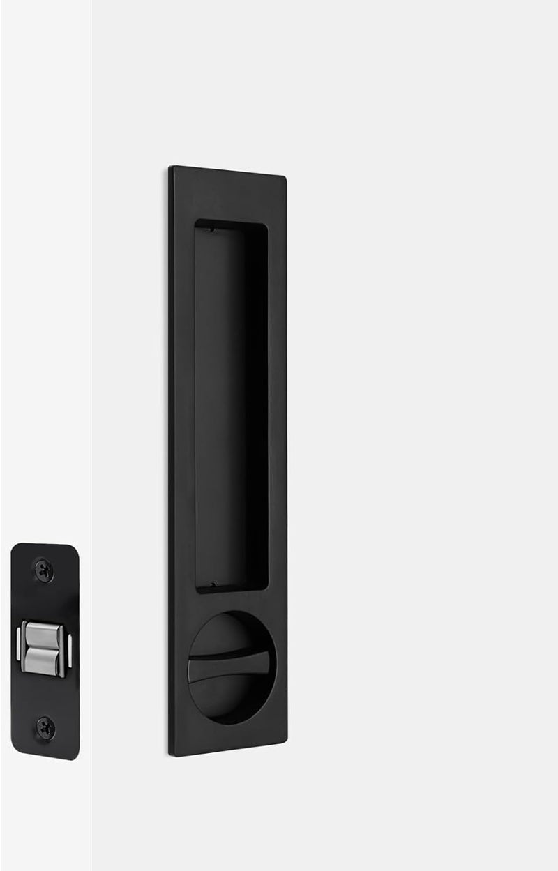 Dontay Pocket Door Handle, Modern Rectangular Keyed Entry Function, (Bed/Bath) Pull Latch, Recessed Sliding Door Hardware for 1 3/8” to 2 3/16” Thickness (Keyed Entry Lock, Matte Black, 1 Pack) - Image 3
