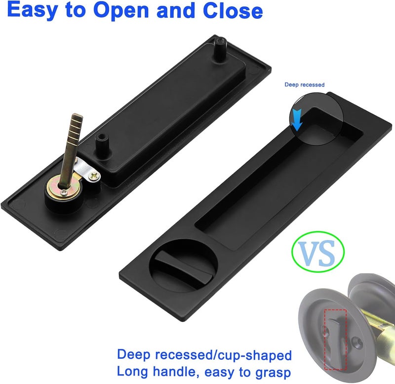 Dontay Pocket Door Handle, Modern Rectangular Keyed Entry Function, (Bed/Bath) Pull Latch, Recessed Sliding Door Hardware for 1 3/8” to 2 3/16” Thickness (Keyed Entry Lock, Matte Black, 1 Pack) - Image 5