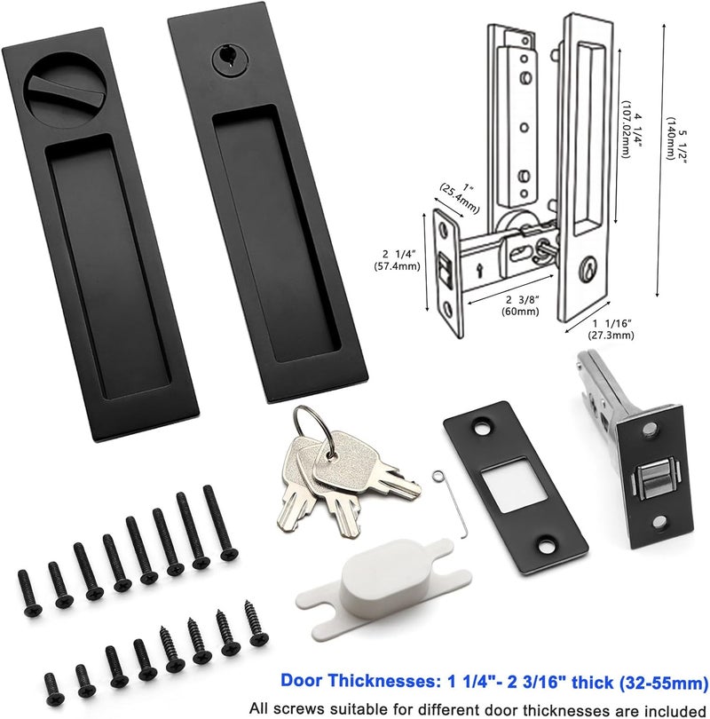 Dontay Pocket Door Handle, Modern Rectangular Keyed Entry Function, (Bed/Bath) Pull Latch, Recessed Sliding Door Hardware for 1 3/8” to 2 3/16” Thickness (Keyed Entry Lock, Matte Black, 1 Pack) - Image 2