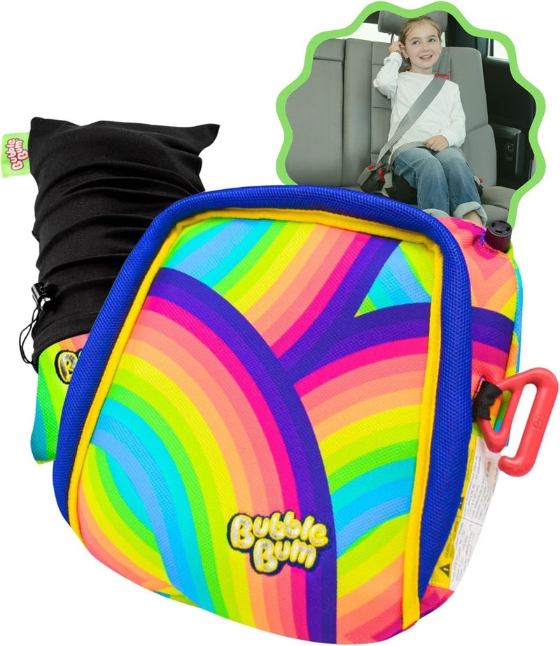 BubbleBum Inflatable Booster Car Seat for Kids, Rainbow | Travel Booster for Ages 4-11, 40-110 lbs, Fits 3 Across - Image 1