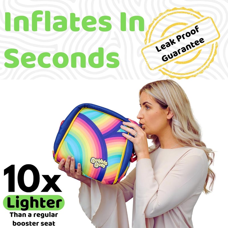 BubbleBum Inflatable Booster Car Seat for Kids, Rainbow | Travel Booster for Ages 4-11, 40-110 lbs, Fits 3 Across - Image 3