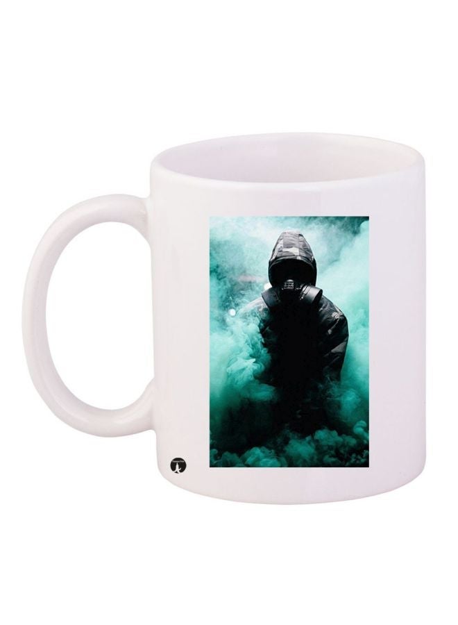 RYN Hooded Figure Printed Coffee Mug White/Blue/Black 11ounce