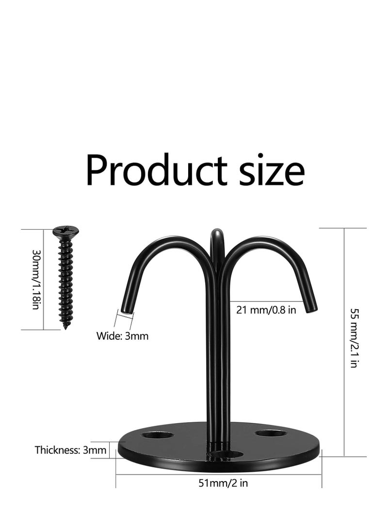 Ceiling Hooks for Hanging Plants, 4 Pcs Heavy Duty Ceiling Hooks, Wall Mount Plant Hangers, Black Metal Three Prong Ceiling Hook Plate for Hanging Plants  - Image 5