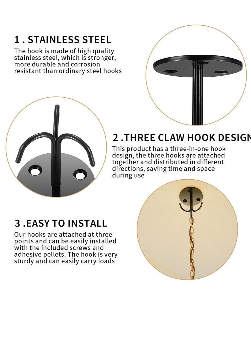 Ceiling Hooks for Hanging Plants, 4 Pcs Heavy Duty Ceiling Hooks, Wall Mount Plant Hangers, Black Metal Three Prong Ceiling Hook Plate for Hanging Plants  - Image 4