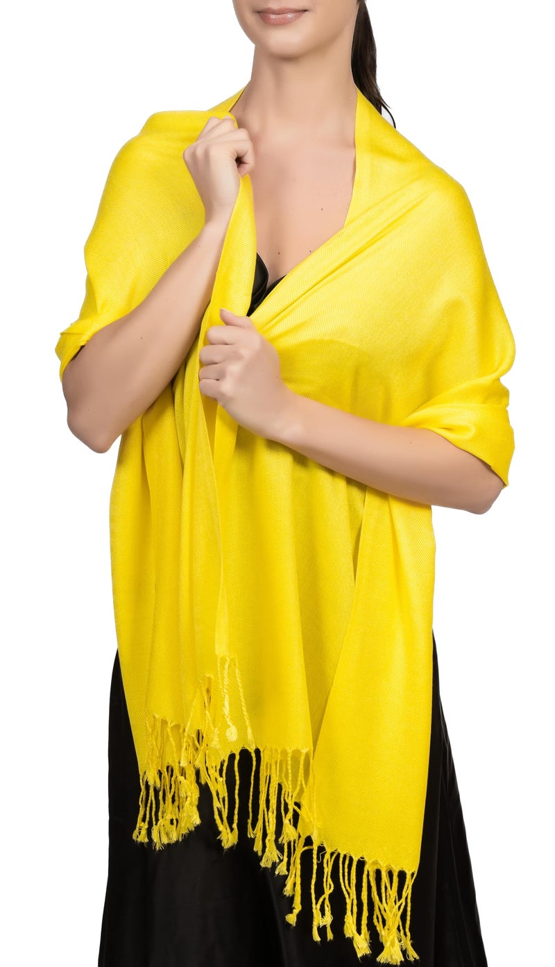 Achillea Soft Silky Pashmina Scarf for Women - Shawl Wrap for Evening Dresses, Bridesmaids, Weddings & Everyday Wear (Yellow) - Image 1