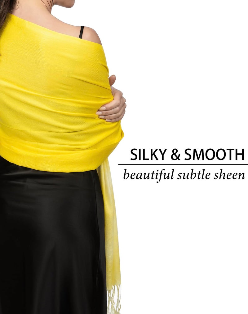 Achillea Soft Silky Pashmina Scarf for Women - Shawl Wrap for Evening Dresses, Bridesmaids, Weddings & Everyday Wear (Yellow) - Image 3