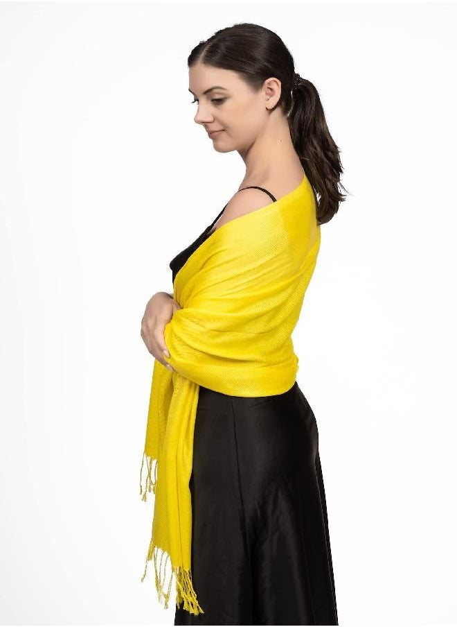 Achillea - Achillea Large Soft Silky Pashmina Shawl Wrap Scarf in Solid Colors (Yellow) - Image 1