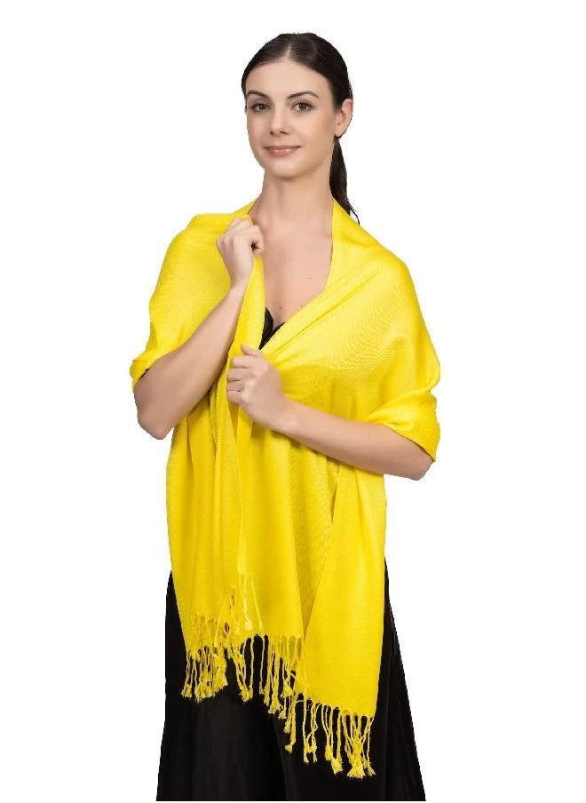 Achillea - Achillea Large Soft Silky Pashmina Shawl Wrap Scarf in Solid Colors (Yellow) - Image 1