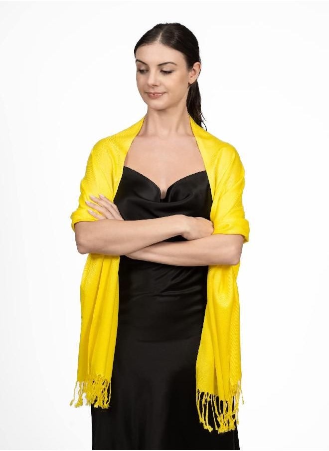 Achillea - Achillea Large Soft Silky Pashmina Shawl Wrap Scarf in Solid Colors (Yellow) - Image 1